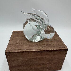 Art Glass, possibly Crystal, Rabbit Paperweight. No damages, polished bottom sig